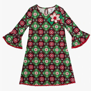 Counting Daisies Christmas Red Green Floral Long Sleeve‎ Dress Girl Size 5